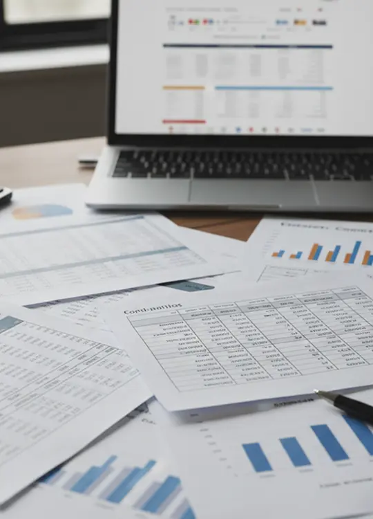 imagem com planilhas e gráficos mostrando organização em licitações